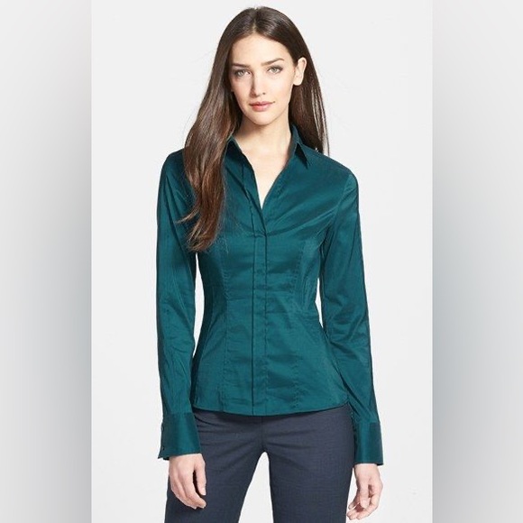 HUGO BOSS Women’s Fitted Dress Shirt – Teal - Picture 1 of 6